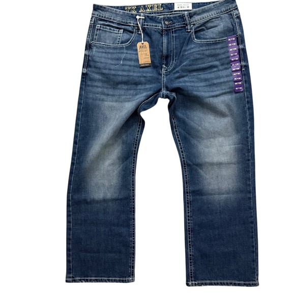 NWT TK Axel Slim Boot Jeans Mens 36x30 Blue Medium Wash Contrast Stitch Pockets - Picture 4 of 16